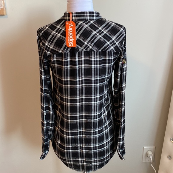SuperDry Maya Supersize Shirt Black White Check - Picture 4 of 10